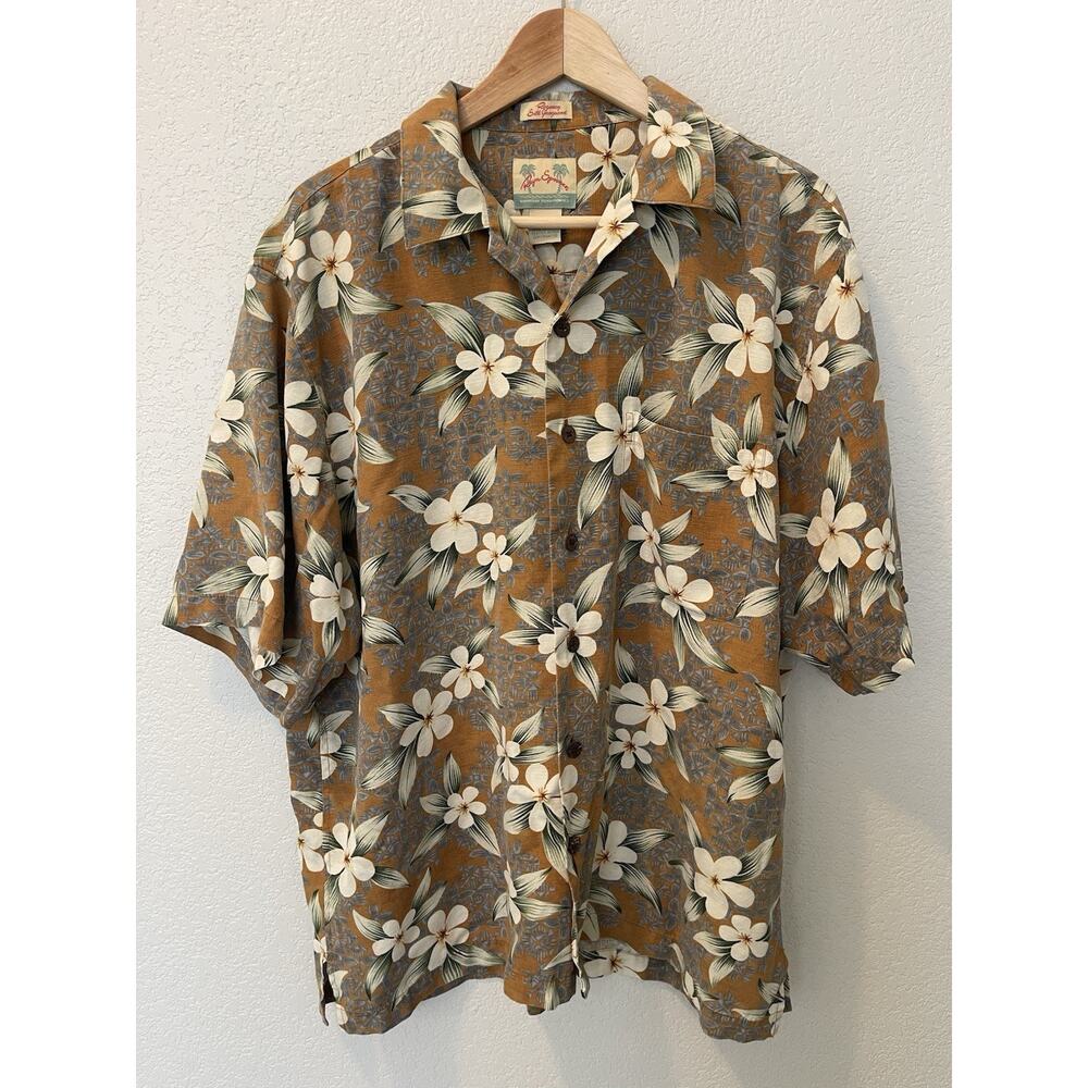 Reyn Spooner Vtg 100% Regency Silk Plumeria Print Hawaiian Button Down Shirt M